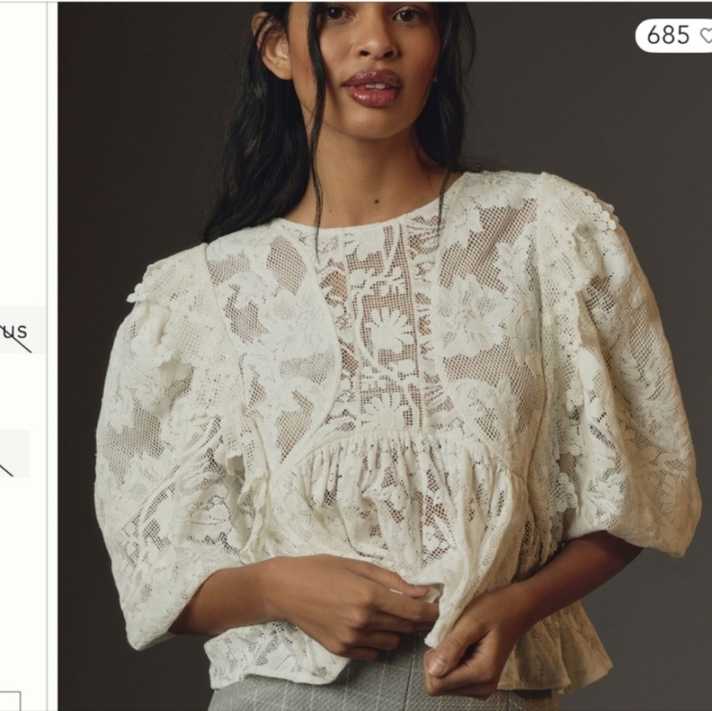 ANTHROPOLOGIE x Forever That Girl Ivory Lace Babydoll Boho Blouse NWT Small - Picture 2 of 14